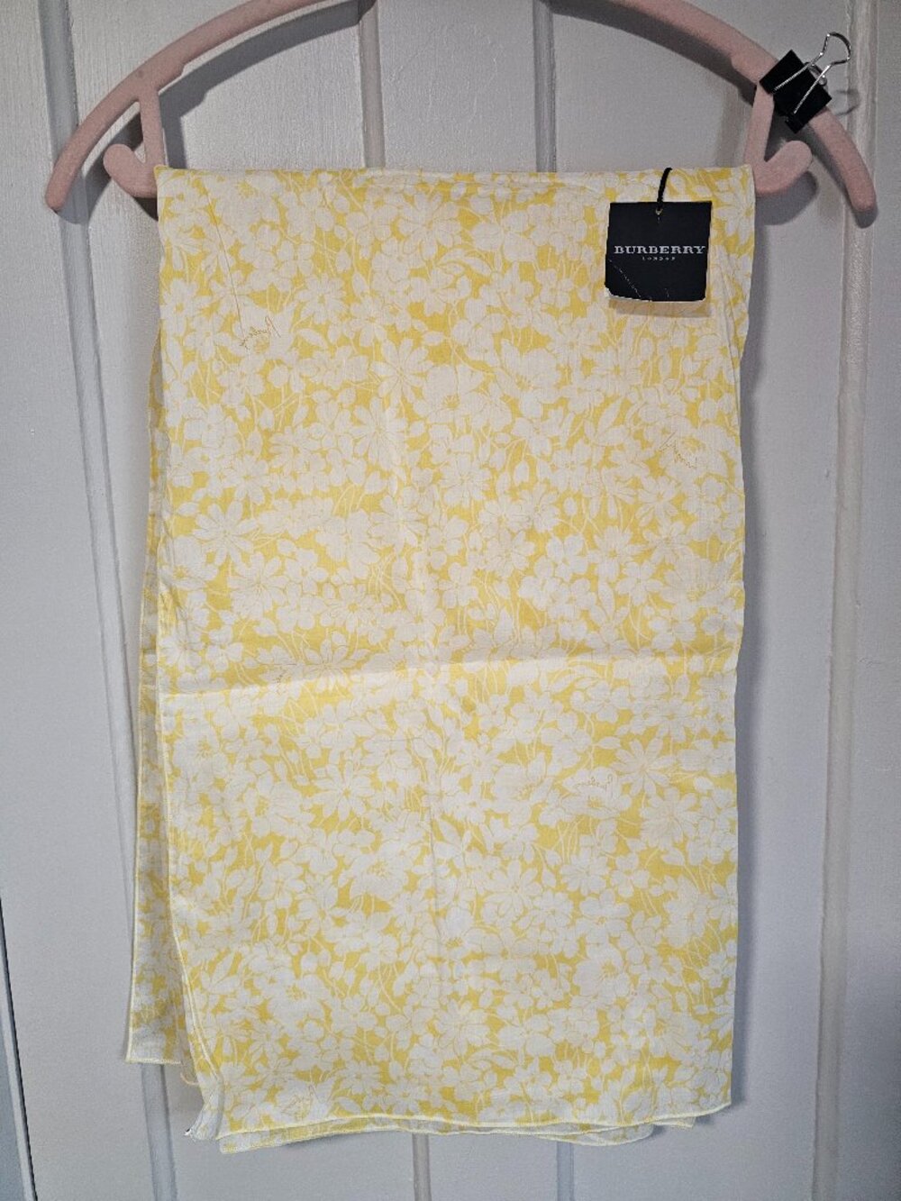 Burberry London Floral Scarf | 100% Cotton | Yellow | Made in Italy | NWT